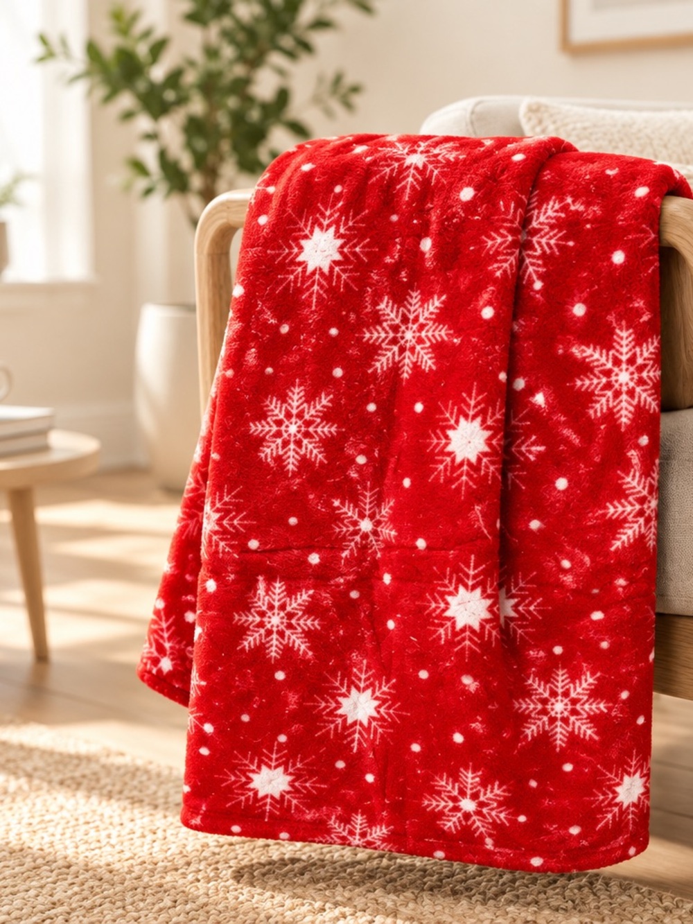Festive Red Snowflake Holiday Throw Blanket NWOT 50 x 60